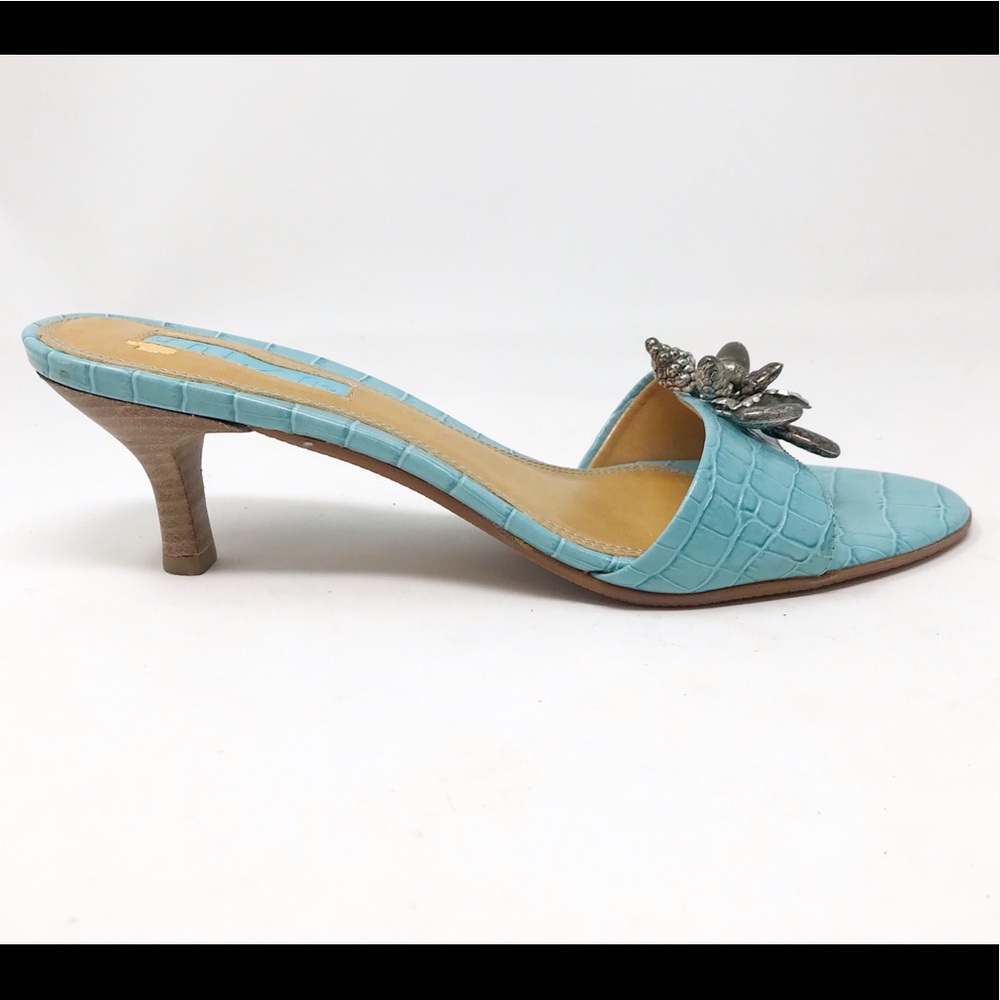 Unisa Turquoise Blue Leather Croc Kitten Heel Sandals metal Fruit charms 7.5 Y2K